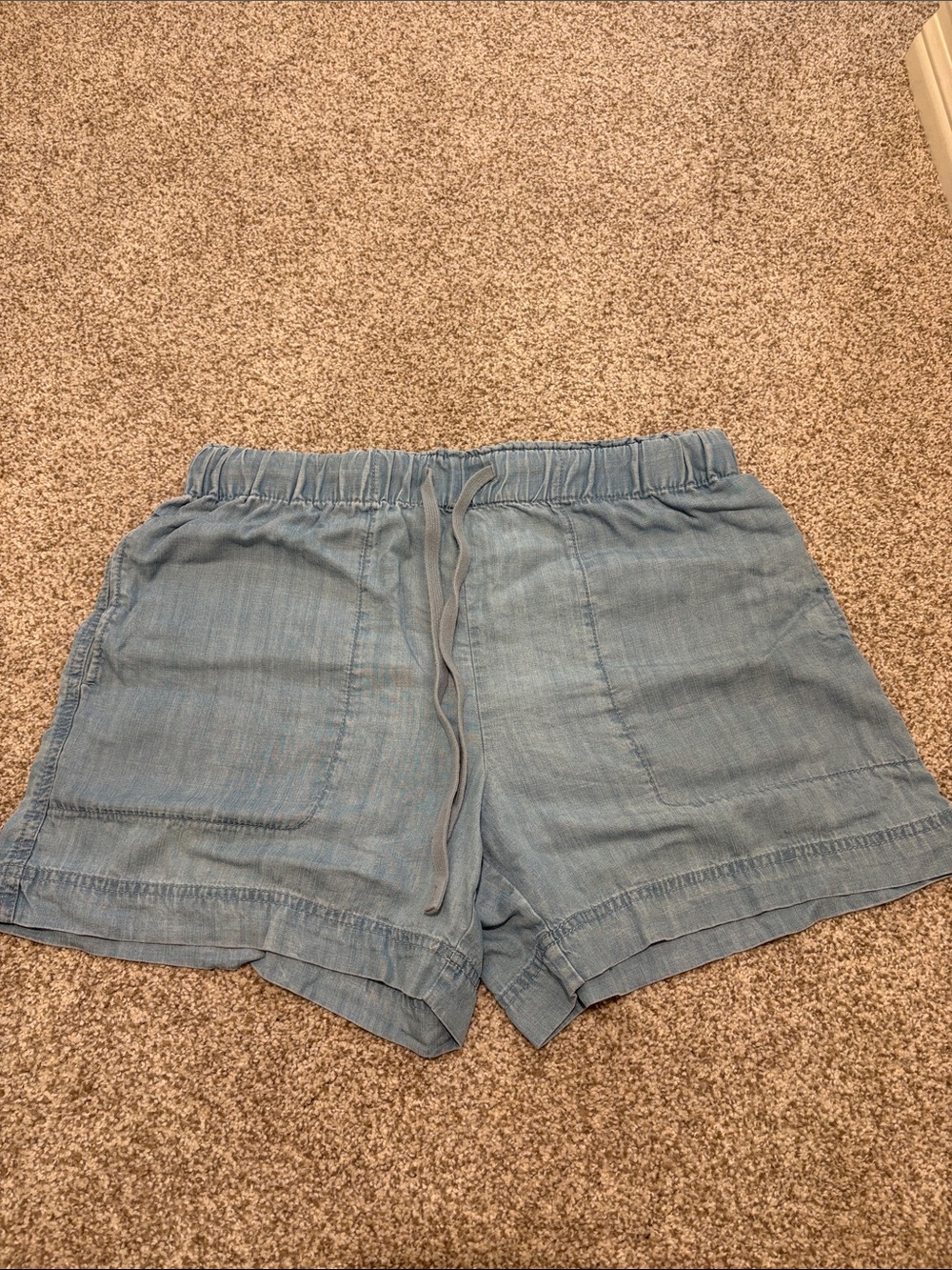 Hilary Radley Light Blue High-Waist Chambray Shorts
